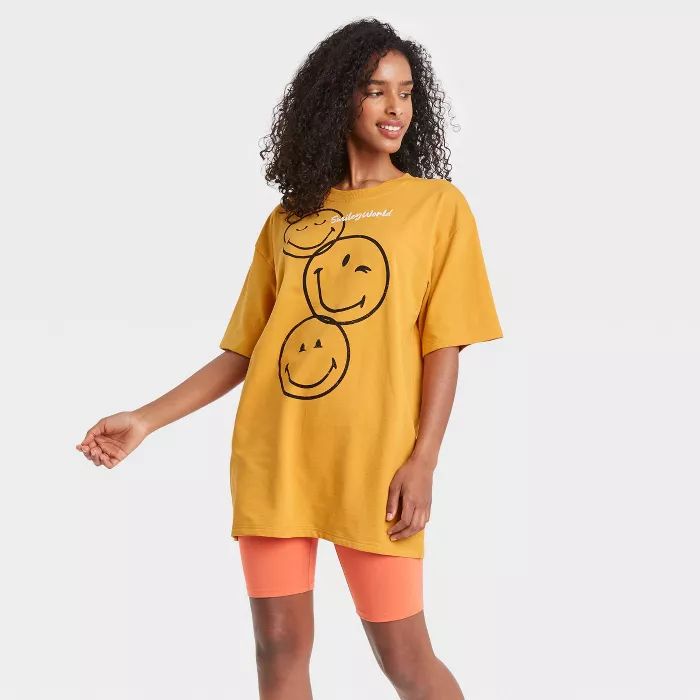 Women's SmileyWorld Short Sleeve Graphic T-Shirt Dress - Yellow | Target