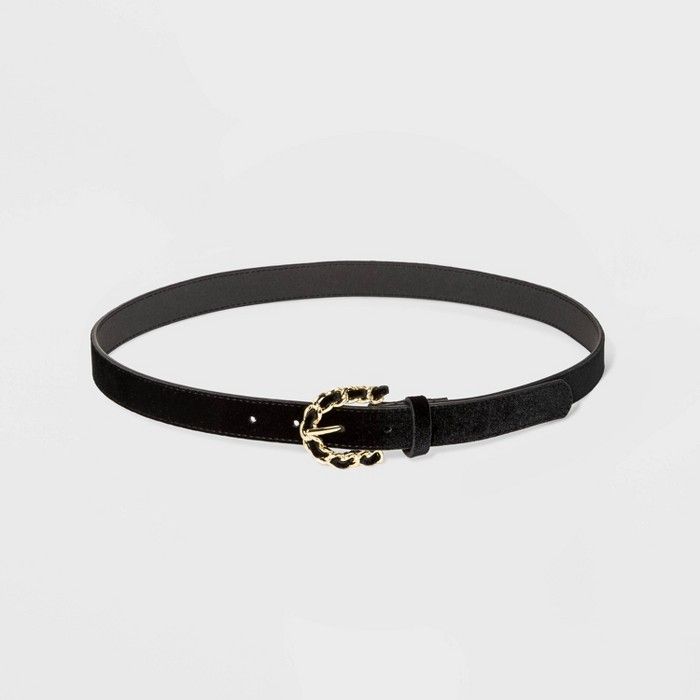 Women's Woven Chain Buckle Velvet Belt - A New Day™ Black | Target