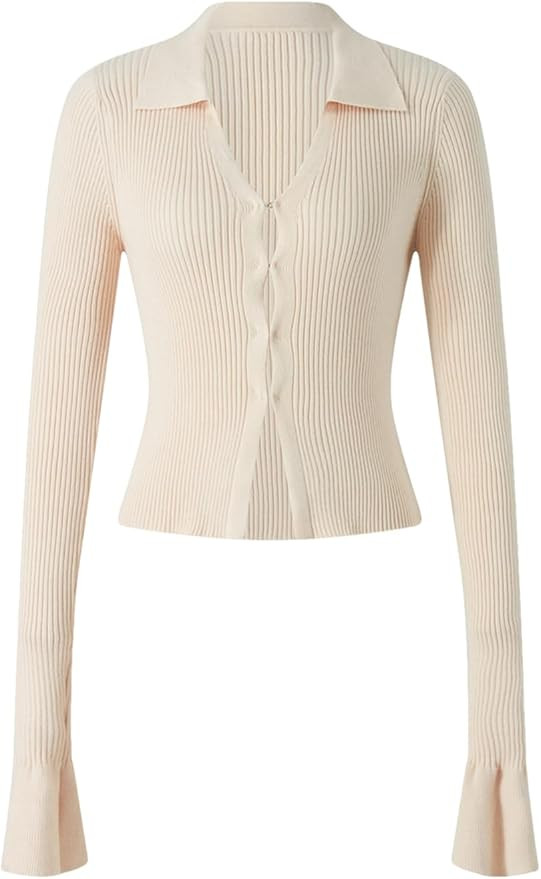 Women Knitted Cardigan Tops Solid Color Long Sleeve Lapel Buckle Sweater Slim Fit Knitwear | Amazon (US)