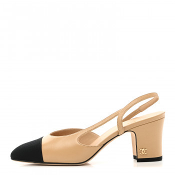 CHANEL

Goatskin Grosgrain Cap Toe CC Slingback Pumps 35 Beige Black | Fashionphile