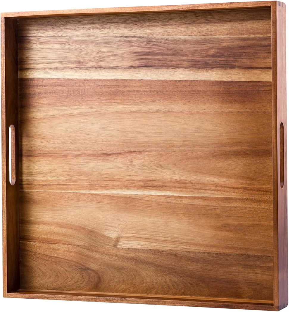 Serving Tray with Handles, 20 Inch Large Square Ottoman Tray Acacia Wood Decorative Tray for Livi... | Amazon (US)