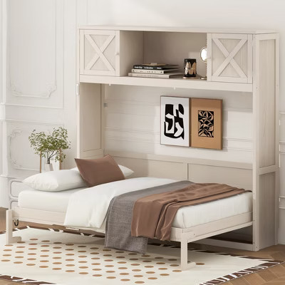 GDFStudio Nguyen Murphy Bed with Storage Cabinets, Beige, Queen Size | Target