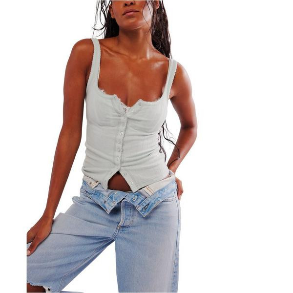 Women's Free People End Game Pointelle Scoop Neck Tank Top Large Pale Aqua | Scheels Sports