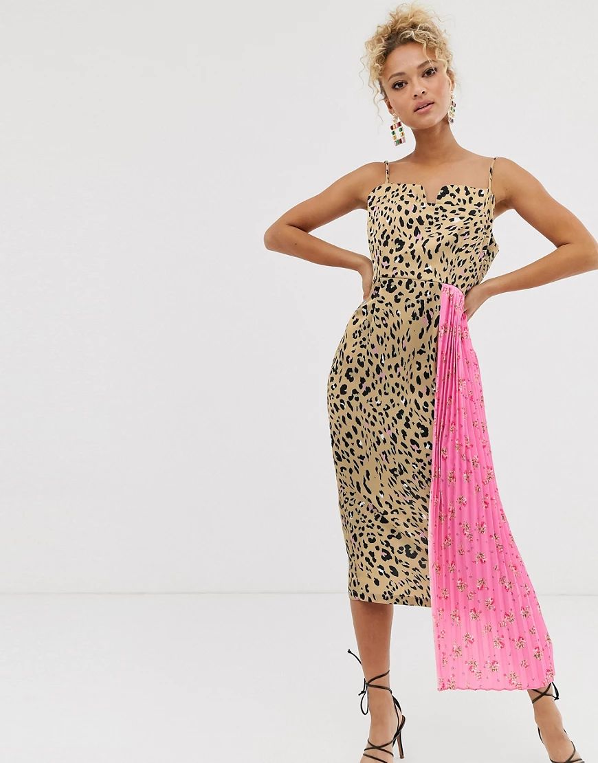 Never Fully Dressed – Midikleid mit Leopardenmuster und Einsatz mit Blumendruck-Mehrfarbig | ASOS (Global)