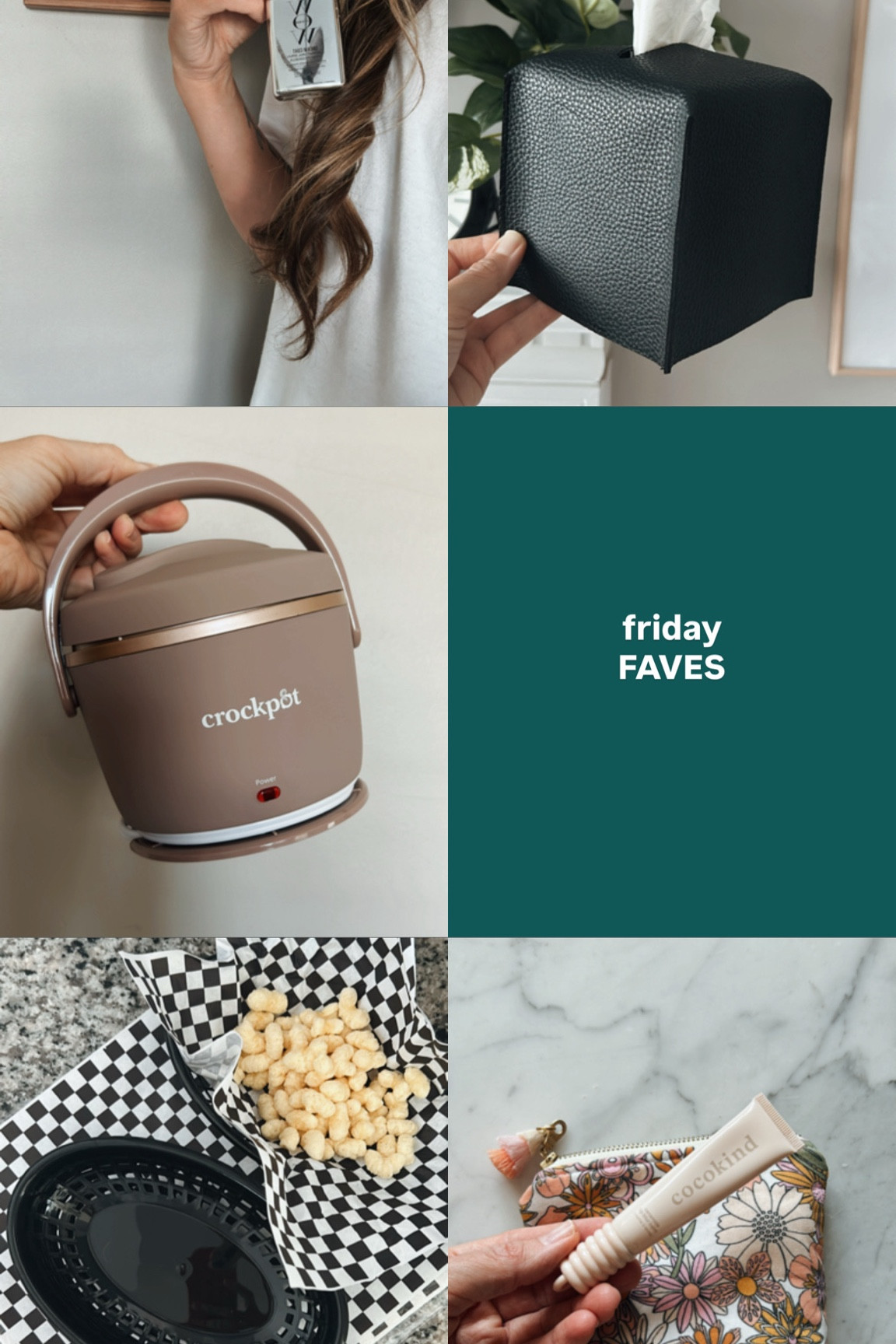 Friday Favorites ✨ 
1. anti-humidity hair miracle
2. faux leather tissue box cover
3. mini crockpot for hot lunch on the go!
4. snack baskets 
5. toxin-free lip serum, gloss, and plumper all in one!

#LTKHome #LTKFindsUnder50
