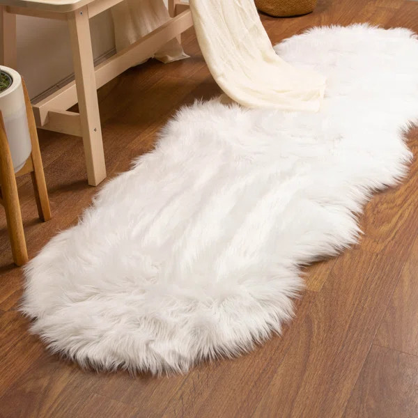 Dominick White Faux Sheepskin Fur Shag Fluffy Area Rug | Wayfair North America