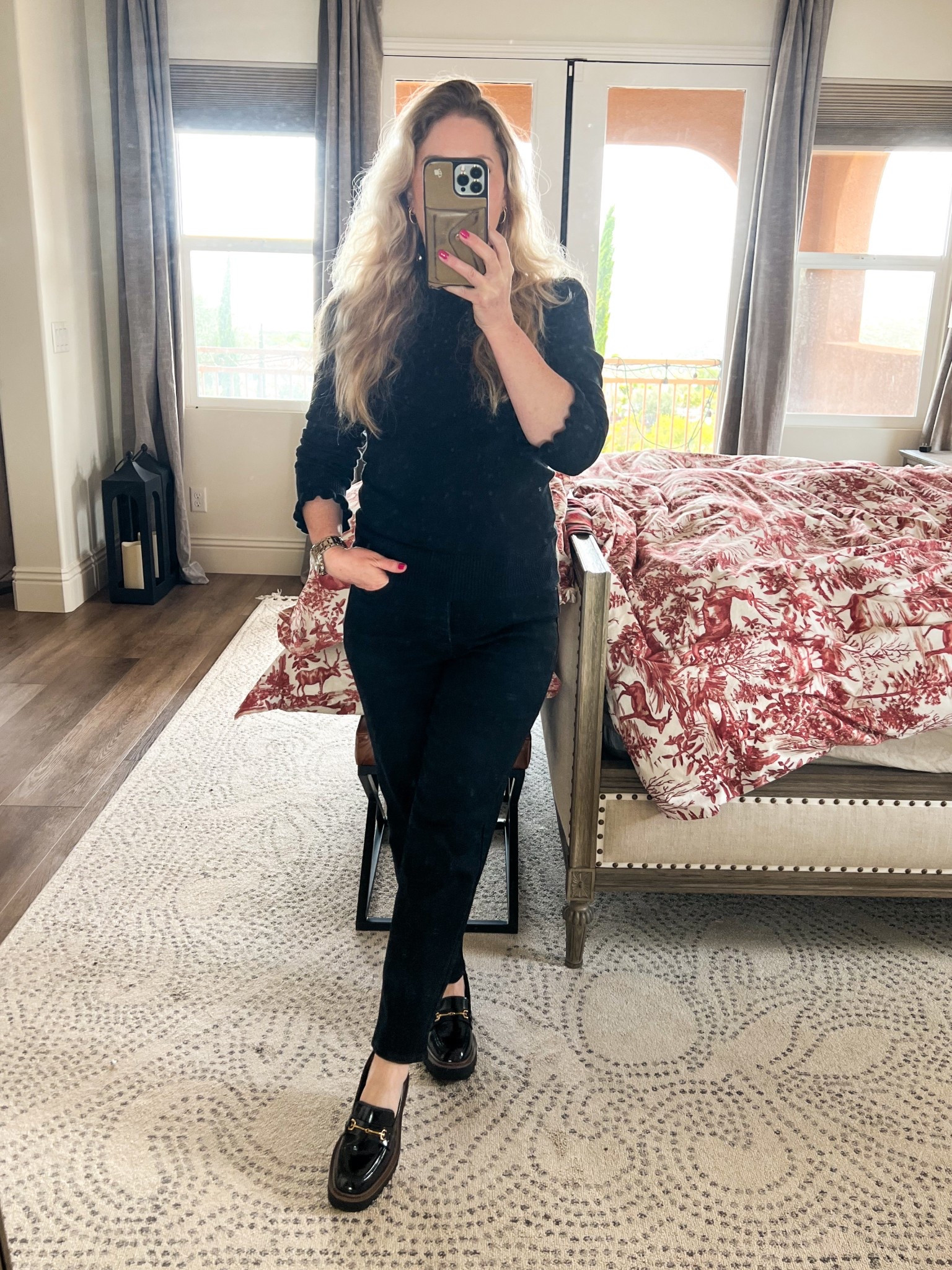 🖤 OOTD • Black Jeans • Ruffle Mock Neck Sweater • Loafers   

#LTKStyleTip #LTKPetite #LTKOver40