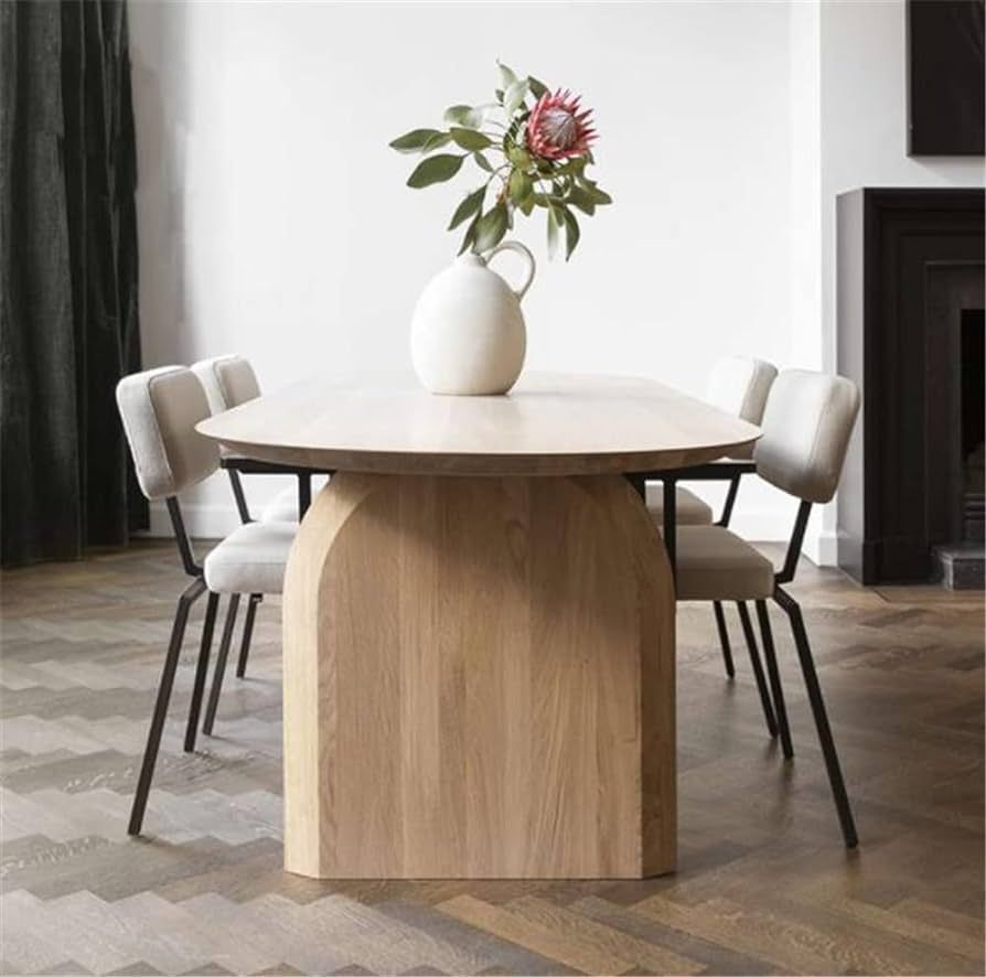 NIUYAO Modern Solid Oval Table with Double Pedestal, Natural Wood Simplicity Wabi-sabi Style Furn... | Amazon (US)