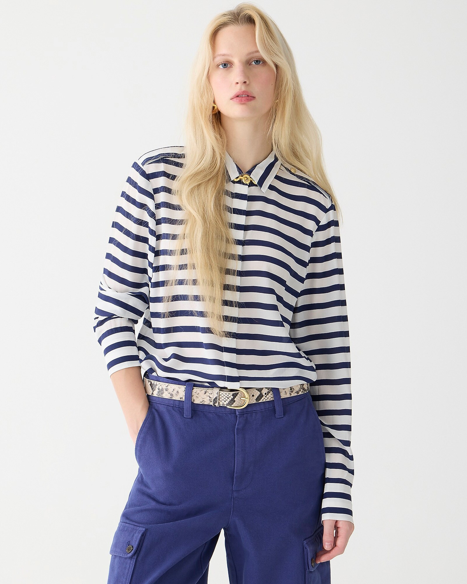 Drapey button-up shirt in silk | J. Crew US