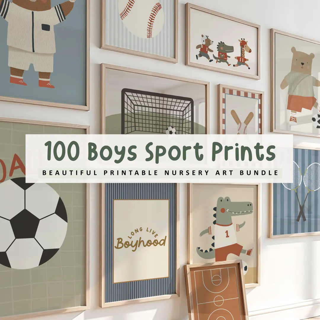 Boys Sports Nursery Prints: Eclectic Kids Room Wall Art (digital Download, 100 Pngs) - Etsy | Etsy (US)
