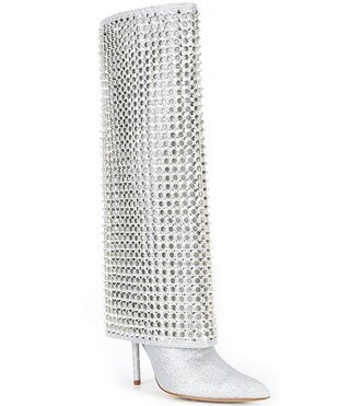 Gianni Bini Lowry Glitter Rhinestone Foldover Stiletto Tall Boots | Dillard's | Dillard's