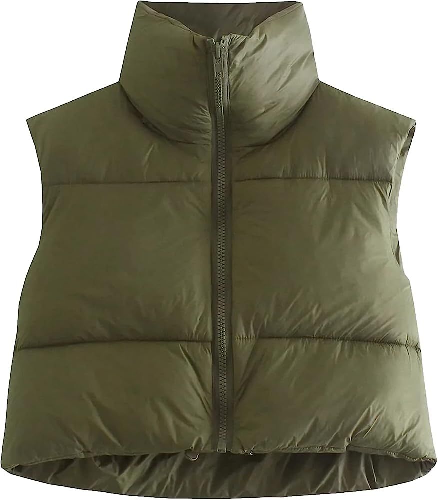 Casual quilted padding puffer cropped vest tops outerwear. | Amazon (US)