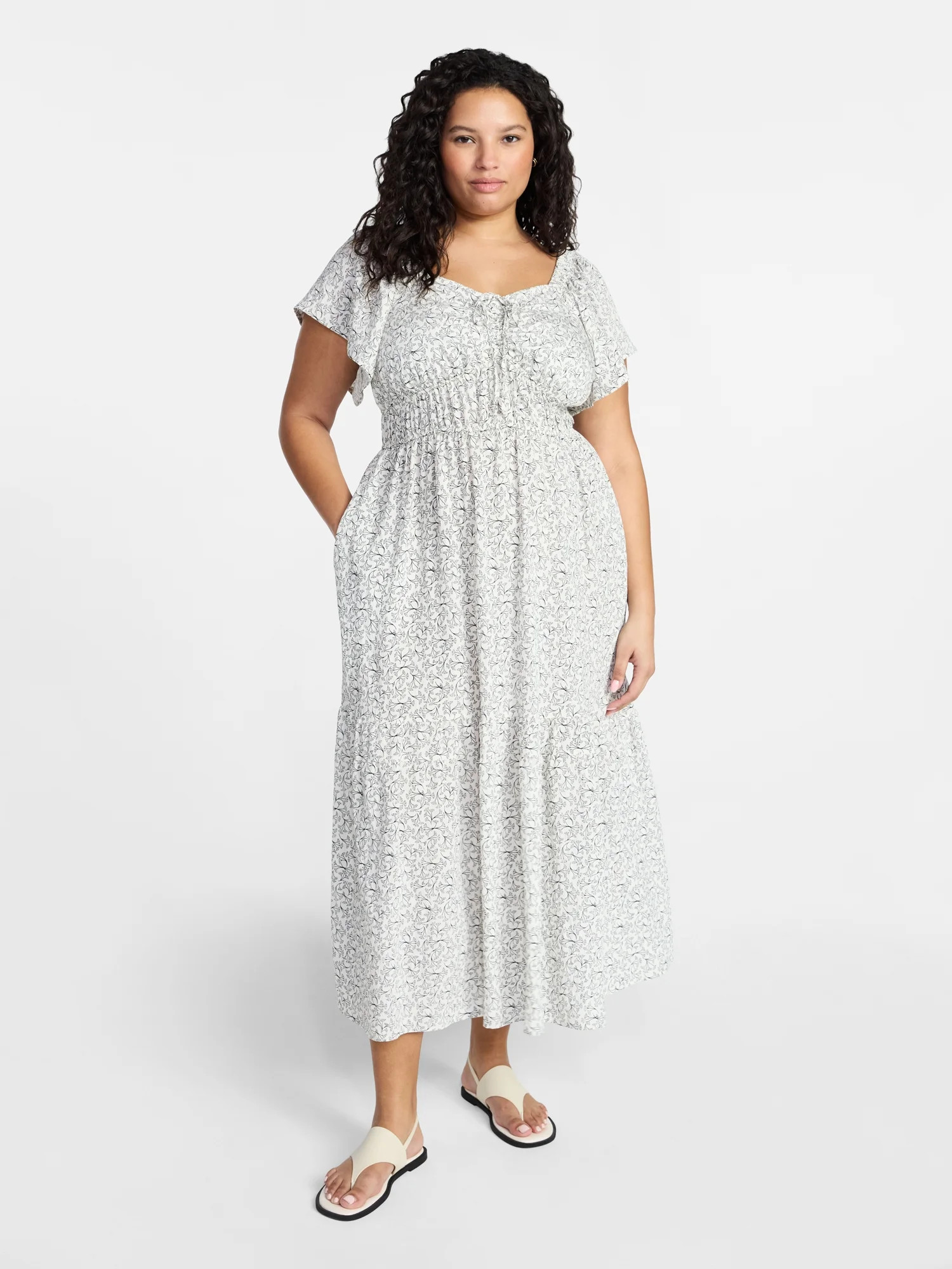 Terra & Sky Women's Plus Size Sweetheart Maxi Dress with Flutter Sleeves, Sizes 0X-4X | Walmart (US)