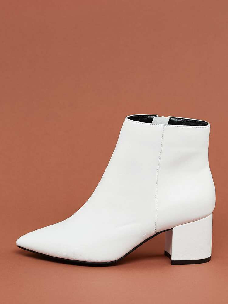 Crinkled Pointed Toe Block Heel Booties | SHEIN