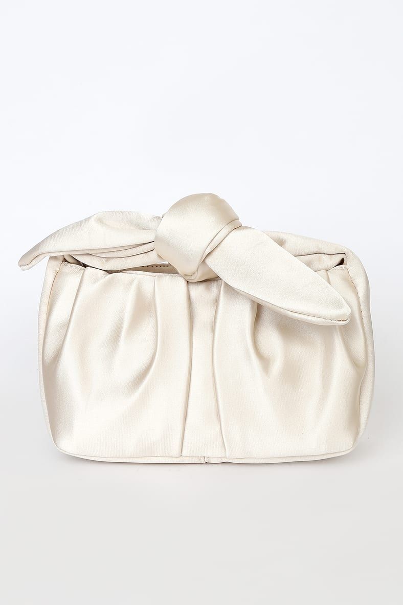 Essential Style Champagne Satin Knot Handle Clutch Bag | Lulus