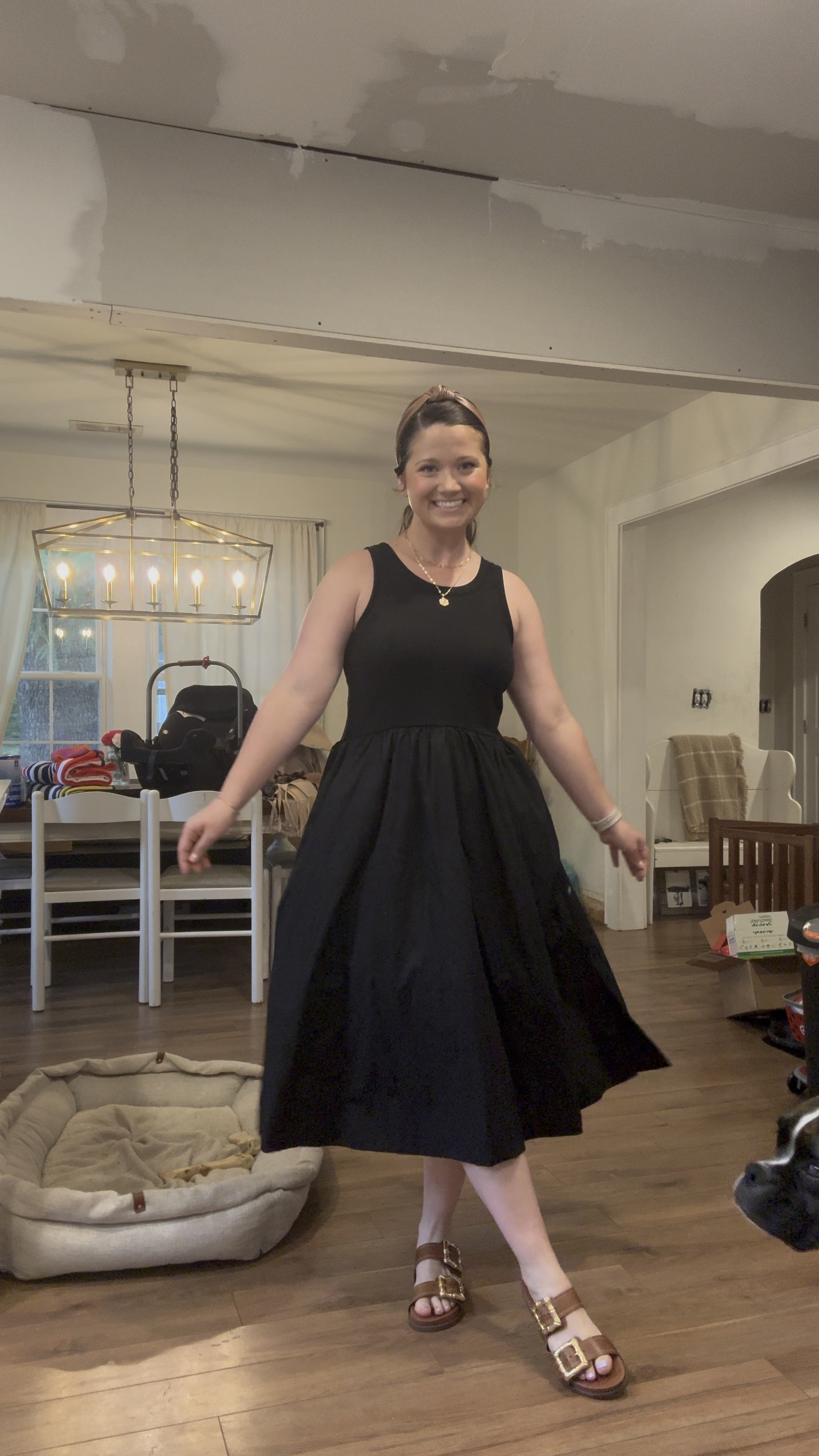 Spring outfit. Summer outfit. Fit and flare dress. Black dress. Midi dress. Look for less. Church ootd 