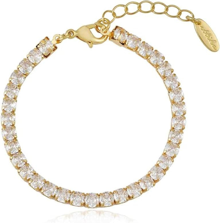 Ettika Tennis Bracelets for Women, 18K Gold Plated and 3mm Crystals. Classic Tennis Bracelet. Gis... | Amazon (US)