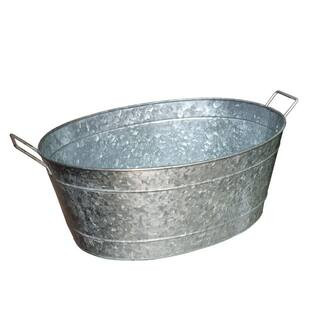 Benjara 1.1 Gal. Small Silver Steel Embossed Design Oval Shape Galvanized Steel Tub with Side Han... | The Home Depot