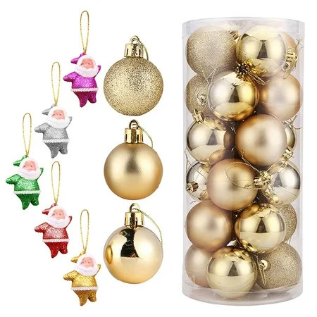 Black Friday Deals 2022! SuoKom Christmas Balls 24Pcs 1.57 Inch Gold Christmas Balls with 3 Santa Ha | Walmart (US)