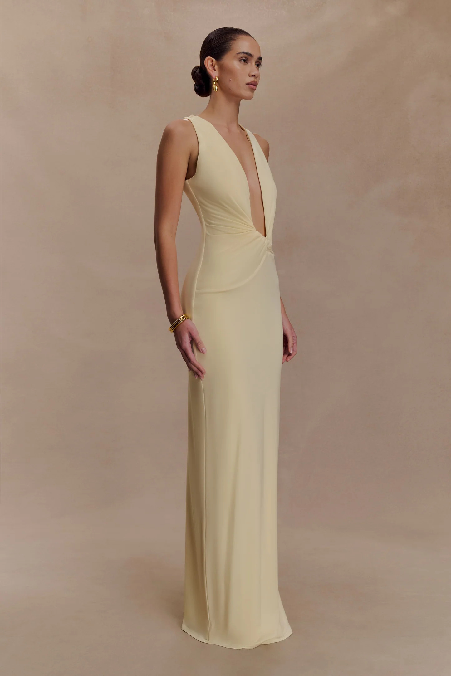 Stella Draped Slinky Maxi Dress - Pale Lemon | MESHKI US