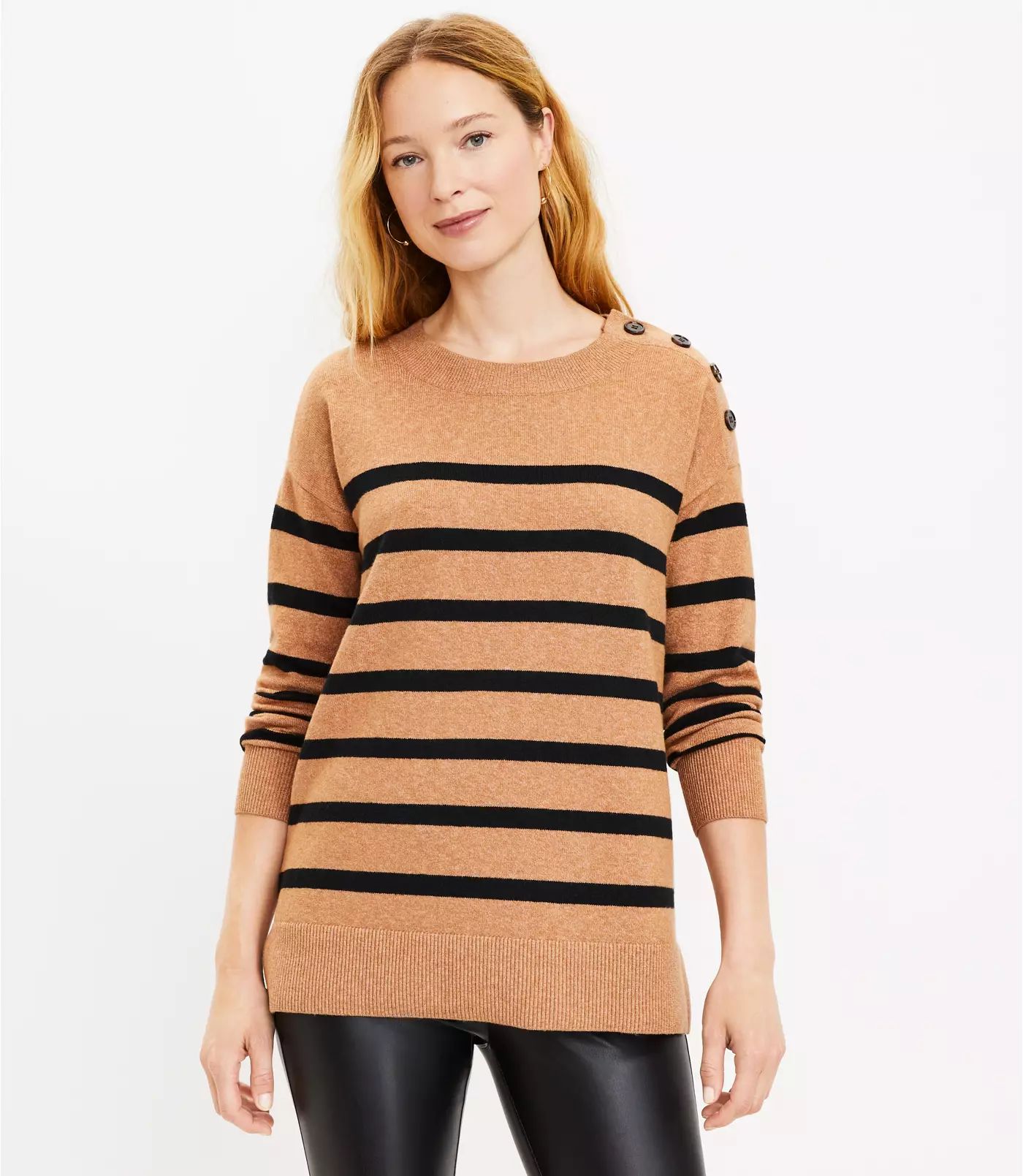 Striped Shoulder Button Tunic Sweater | LOFT