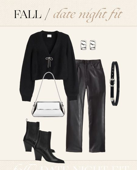 Fall date night outfit idea 🖤 fall style, leather pants, holiday outfit, holiday sweater, black booties, silver handbag

#LTKstyletip #LTKSeasonal #LTKfindsunder100