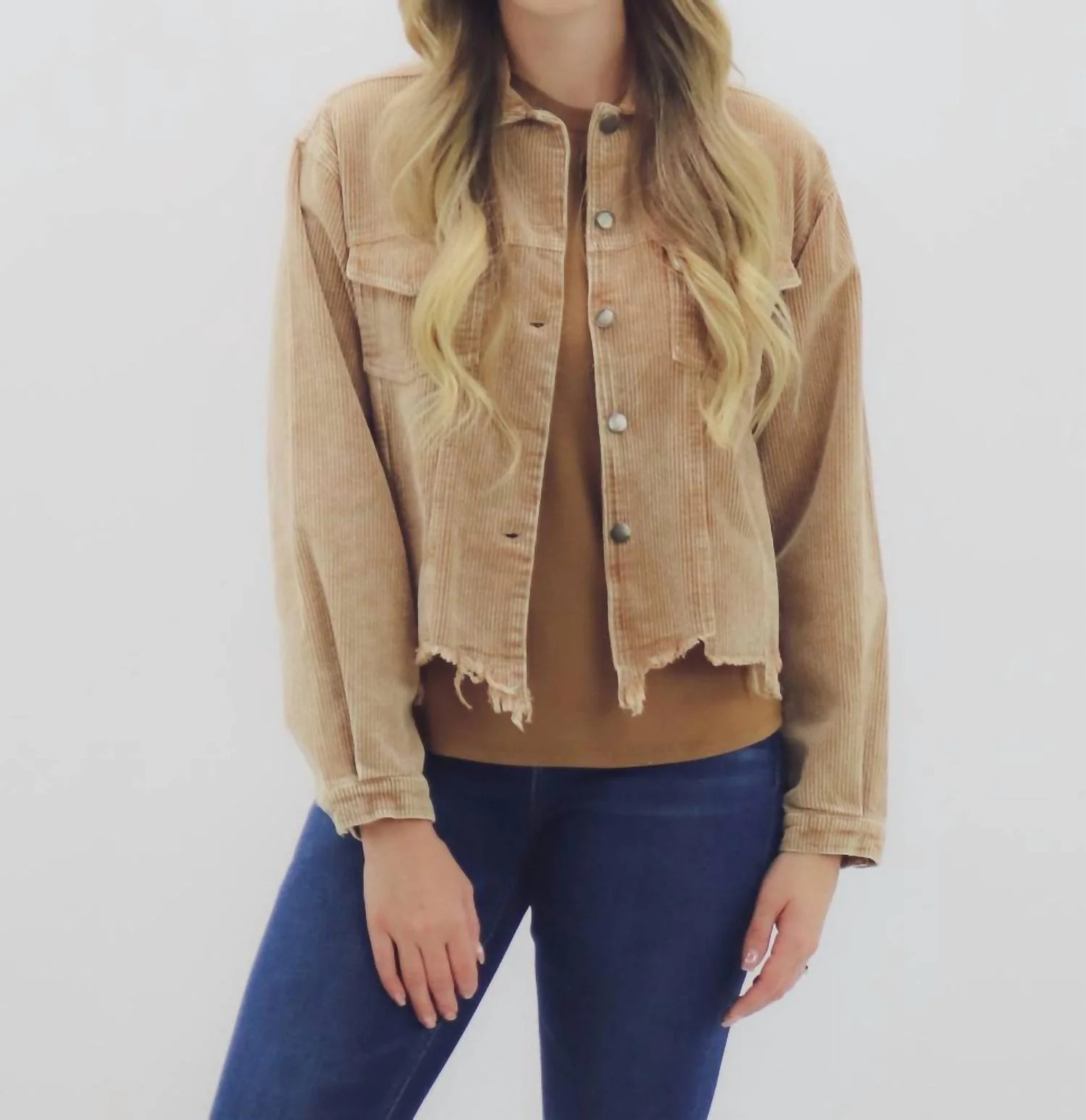 Cropped Corduroy Jacket In Tan | Shop Simon