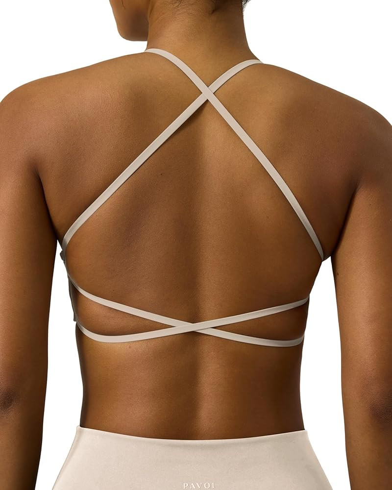 PAVOI ACTIVE Open Back Strappy Yoga Workout Bras for Women - Low Support Criss-Cross Sports Gym B... | Amazon (US)