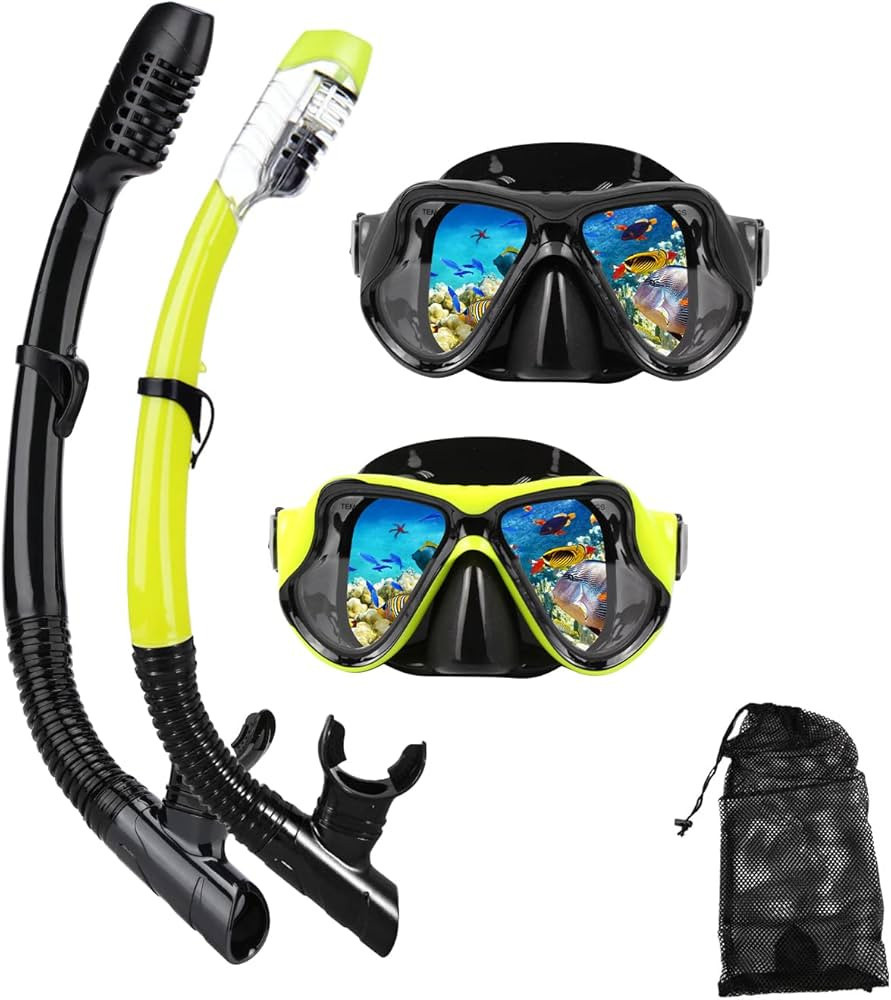 Snorkeling Gear for Adults Snorkel mask Set Scuba Diving mask Dry Snorkel Swimming Glasses Swim D... | Amazon (US)