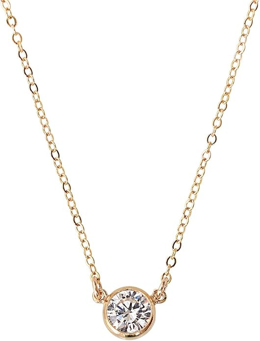Designed By Stacey Handmade Elegant CZ Bezel Pendant Necklace, 14K Gold-Filled Chain, Dainty Ever... | Amazon (US)