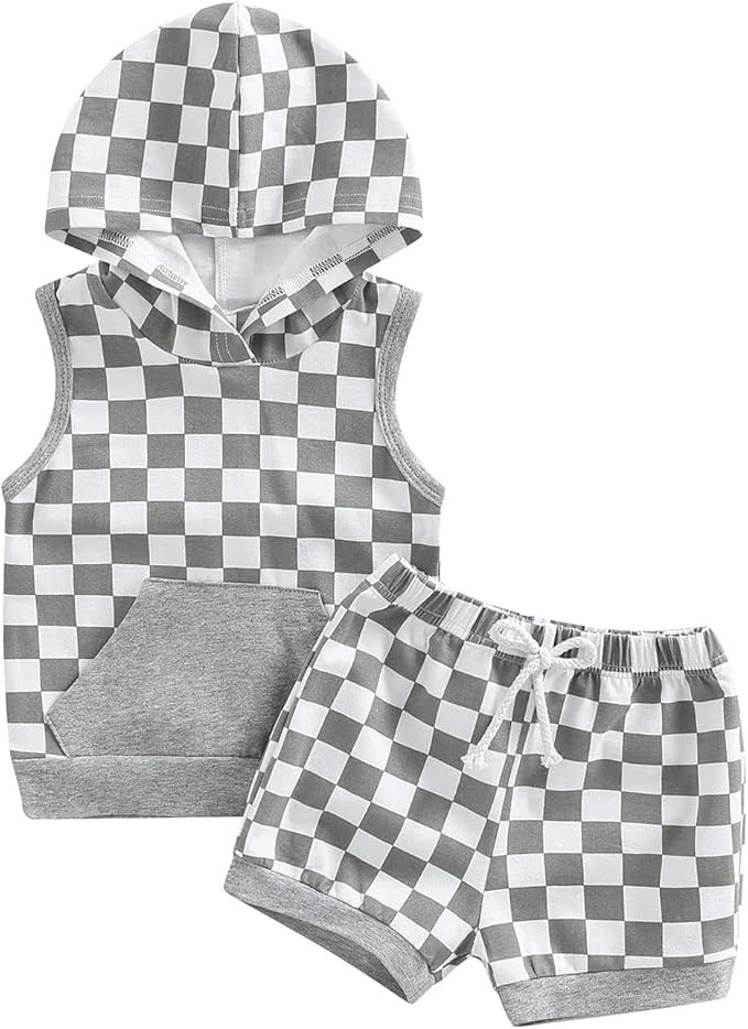 Baby Boy Summer Outfit Hooded Tank Top with Pocket and Elastic Waist Shorts Set Infant Boy Clothe... | Amazon (US)