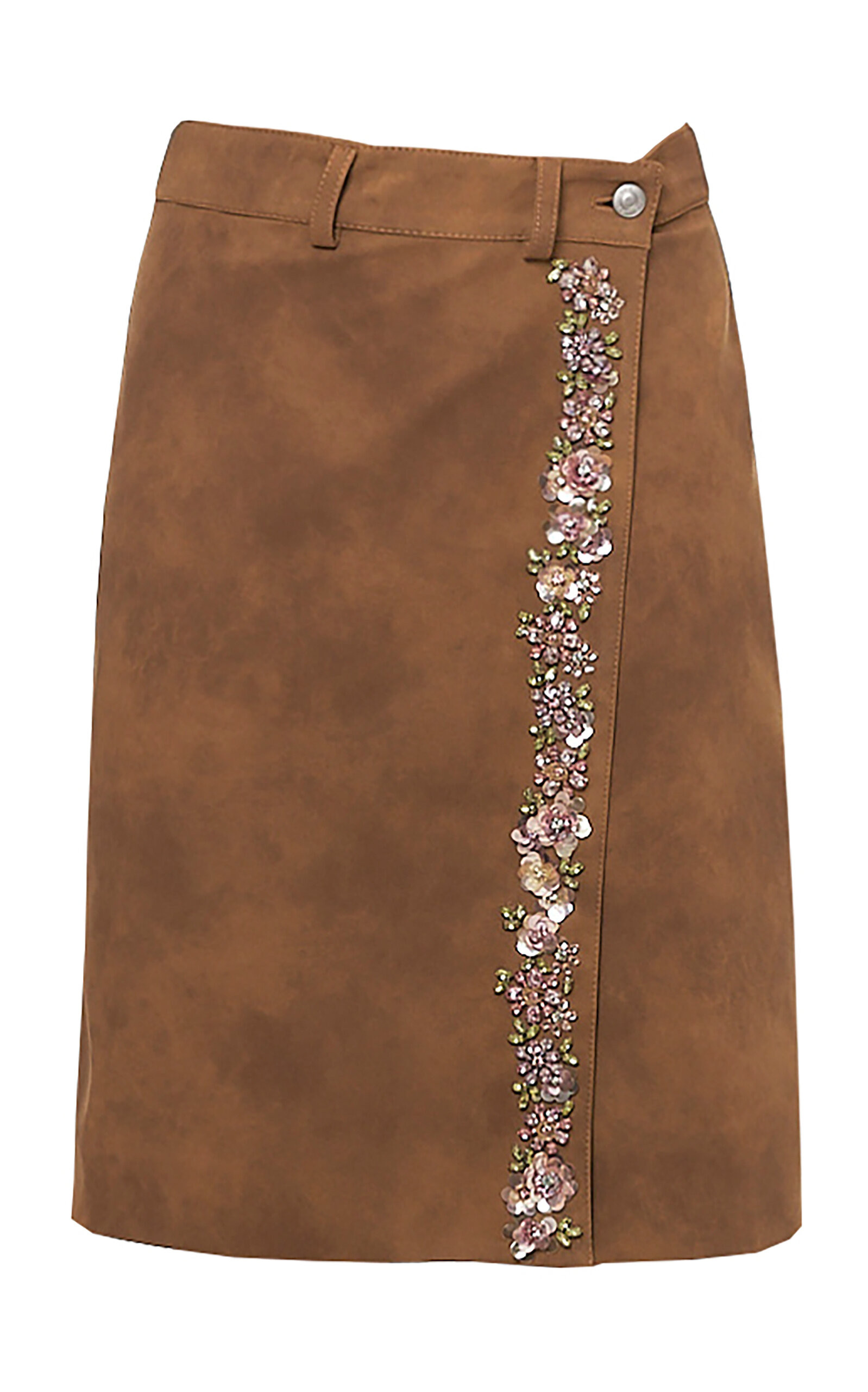 DES_PHEMMES - Embroidered Faux Suede Wrap Skirt - Tan - IT 42 - Moda Operandi | Moda Operandi (Global)