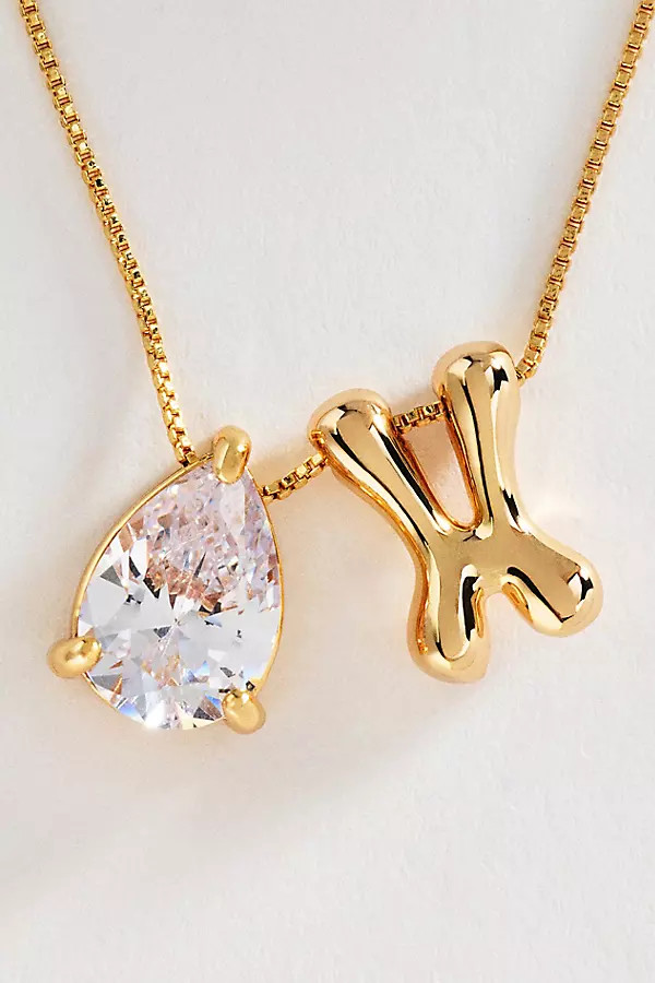 Initial Charm and Pear-Cut Stone Necklace | Anthropologie (US)