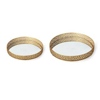 Round Metal Gold Mirrored Decorative Trays（Set of 2） | The Home Depot