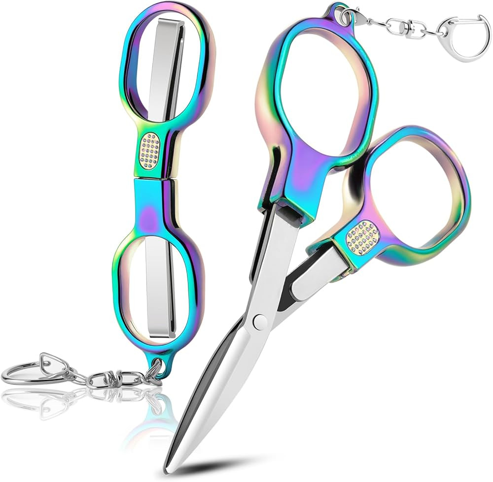 2 Pcs Folding Scissors, Stainless Steel Portable Mini Travel Scissors, Safety Foldable Pocket Sci... | Amazon (US)
