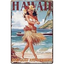 SUPERDANT Hawaii Beach Pin Up Girl Tin Signs Hula Sexy Woman Metal Sign Poster Summer Vintage Wall Art Plaque Home Wall Decor for Bar Man Cave Garage Living Room Bedroom Cafe Decoration | Amazon (US)