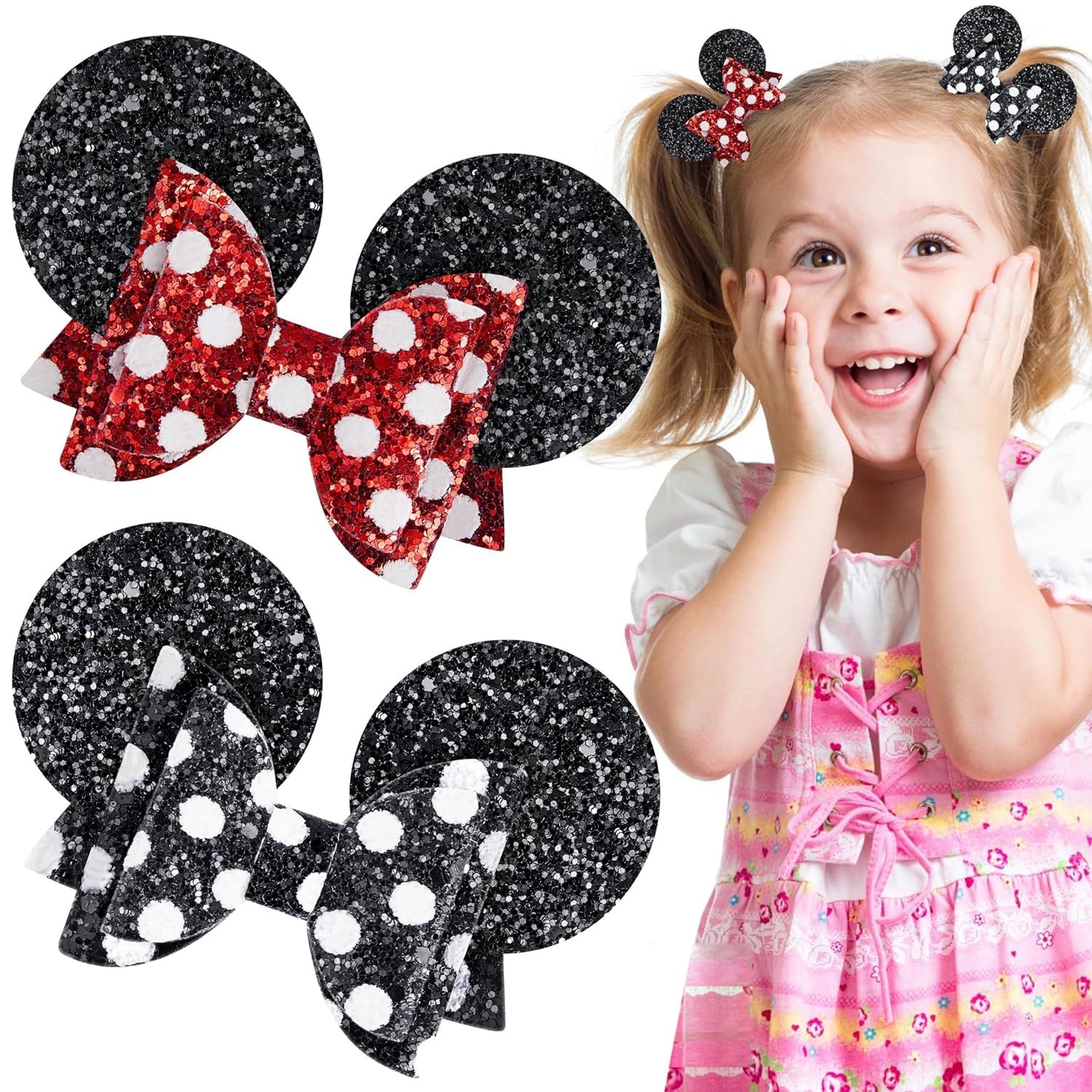 Akkya Mouse Ear Scrunchies with Bow 2PCS Cute Mouse Ears Hair Accessories Birthday Bow Clip Park ... | Amazon (US)