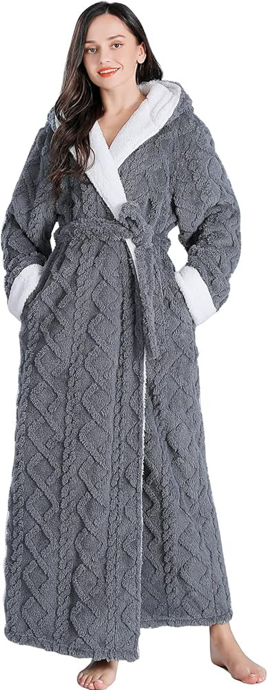 LKG women's robes long plush hooded ladies shower luxury christmas warm fuzzy robes house coat ba... | Amazon (US)