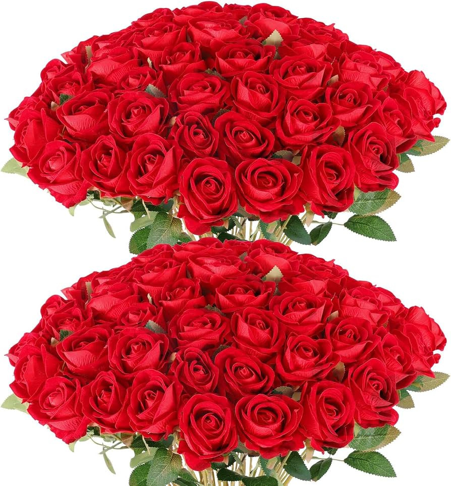60 Pcs Artificial Roses Bulk Velvet Silk White Roses Red Roses for Wedding Centerpieces Bridal Bo... | Amazon (US)
