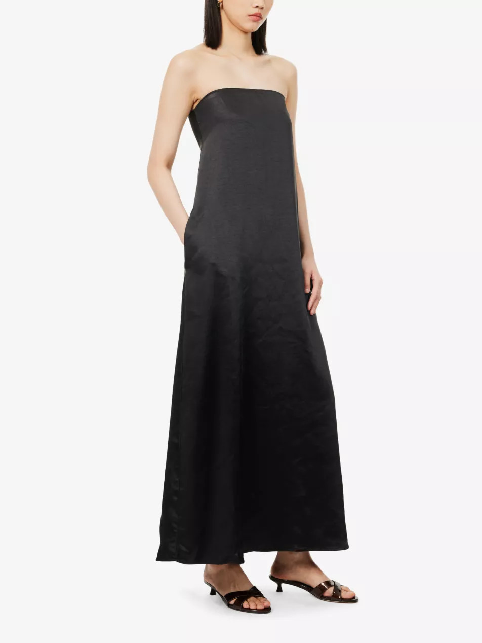 Meggan curved-neck satin midi dress | Selfridges