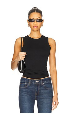 Eterne Sleeveless Crewneck Soft Jersey Top in Black from Revolve.com | Revolve Clothing (Global)