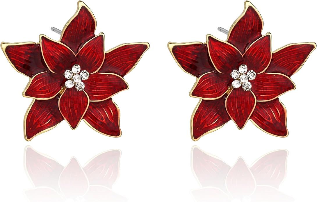 Lauren-Spencer Christmas Earrings for Women Girls Holiday Earrings Studs Cute Poinsettia Flower C... | Amazon (US)