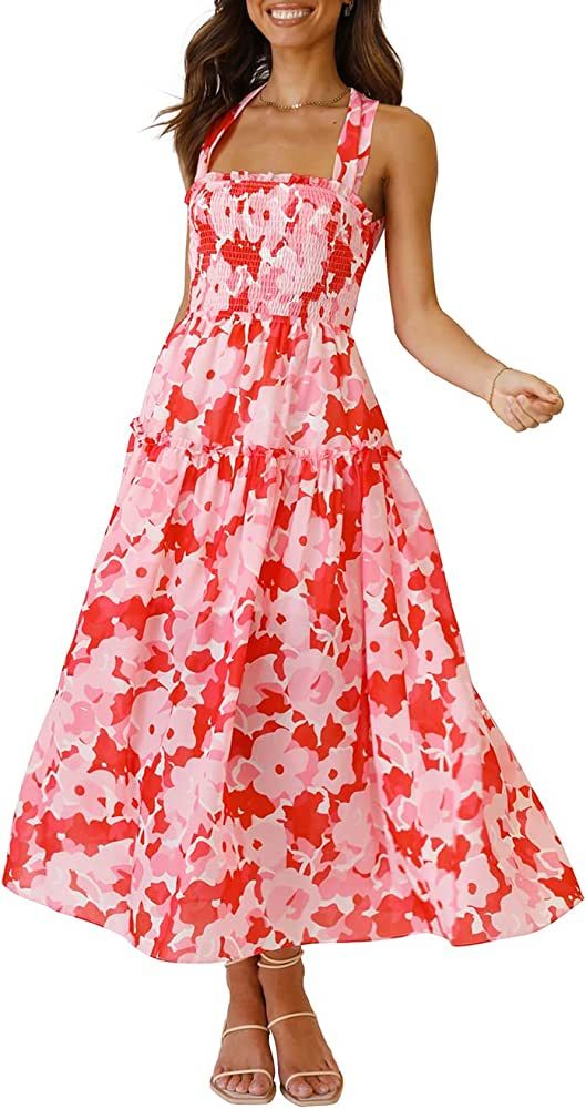 PRETTYGARDEN Women's Summer Maxi Dress Halter Neck Backless Ruffle Smocked Casual Long Flowy Boho... | Amazon (US)