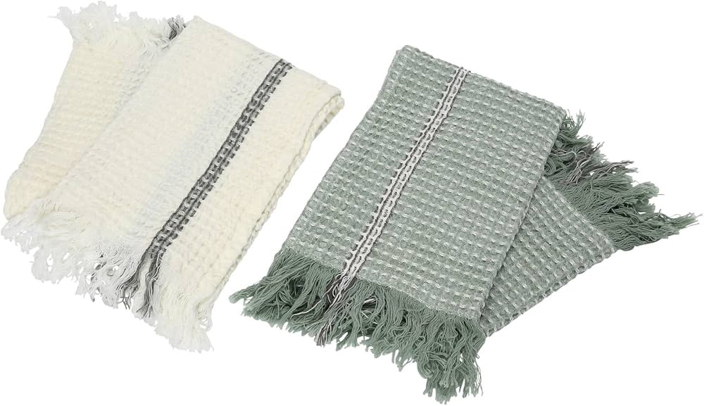 Creative Co-Op Cotton Waffle Weave Fringe, Set of 2 Colors Tea Towels, Multi | Amazon (US)