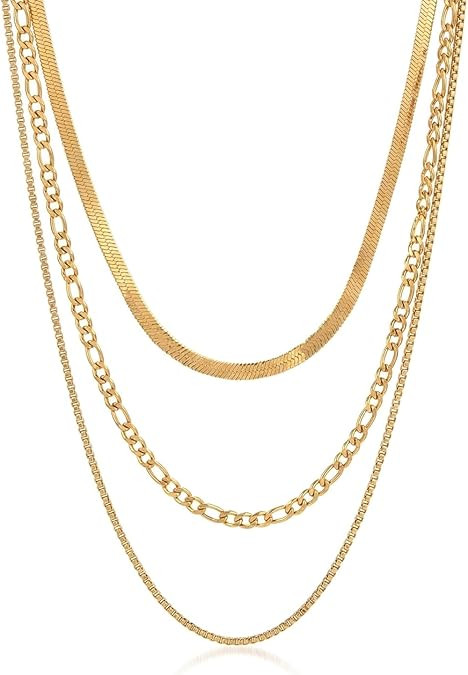 Layered Gold Necklaces for Women, 14k Gold Plated Necklace Set With Cubic Zirconia Pendant,Chunky... | Amazon (US)