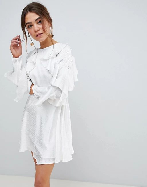 ASOS DESIGN Jacquard Mini Dress With Ruffle Sleeves And Cut Out Back | ASOS US