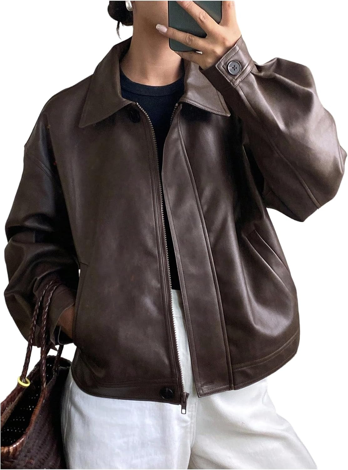 MakeMeChic Women's Faux Leather Jacket Motorcycle Biker Shacket Coat | Amazon (US)