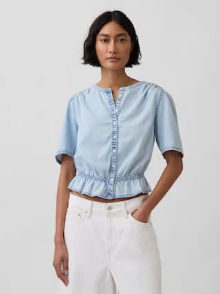 Denim Peplum Crop Top | Gap (US)