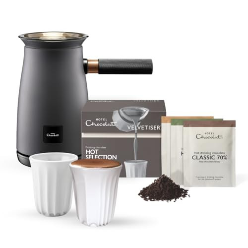Hotel Chocolat Velvetiser - In-Home Hot Chocolate Machine - Barista-Grade Hot Chocolate Maker - Charcoal Edition - Complete Starter Kit - 2 Ceramic Podcups & 10 Single-Serve Sachets | Amazon (UK)