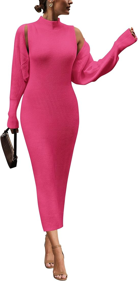 PRETTYGARDEN Womens Fall 2 Piece Outfits Bodycon Maxi Tank Pullover Sweater Dress And Long Sleeve... | Amazon (US)